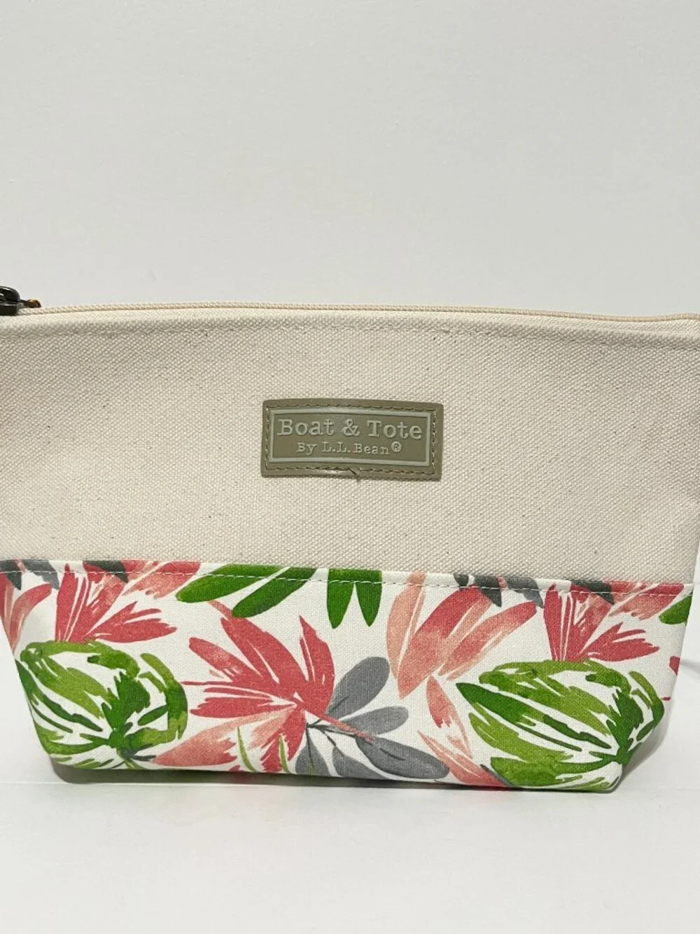 LL Bean Boat & Tote Zip Pouch Toiletry Makeup Bag Canvas Floral USA Made NWOT